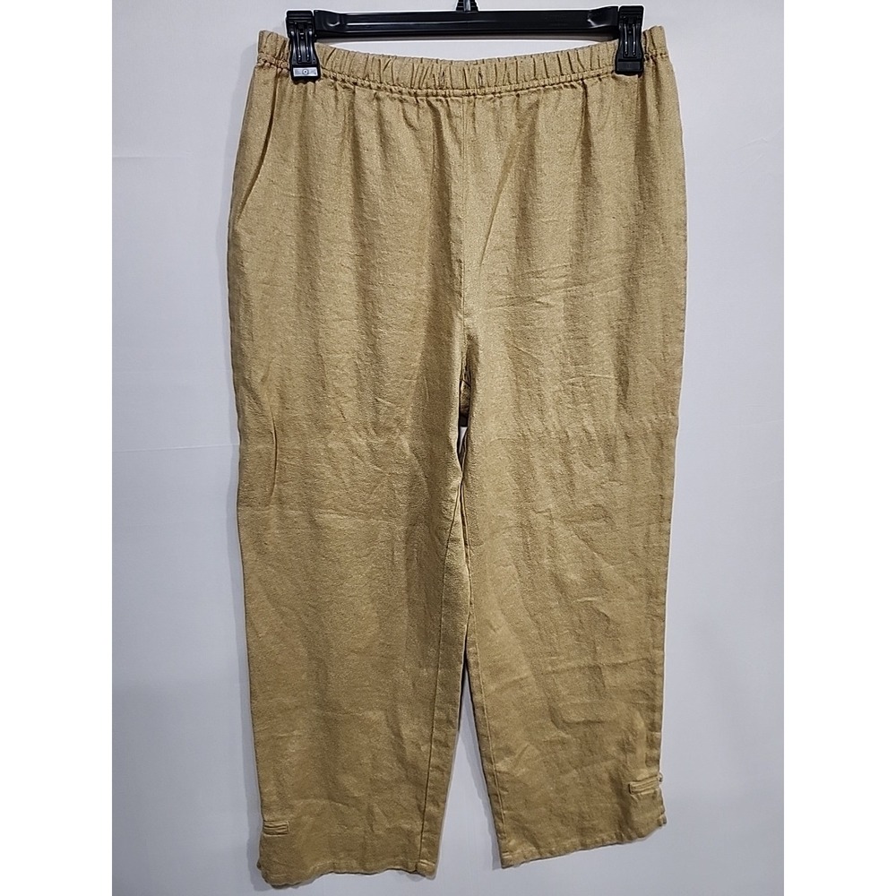 J. Jill Linen Pants Womens Medium Khaki, 27 Inseam Wide Leg Boho Elastic Waist